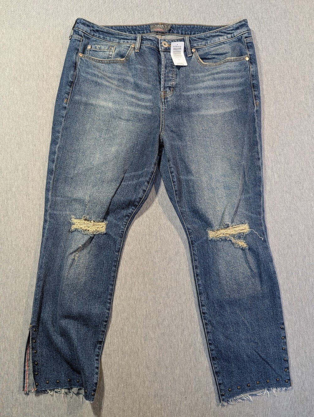 Torrid High-Rise Straight Jeans Women's 16R Distressed Blue Studded Hem